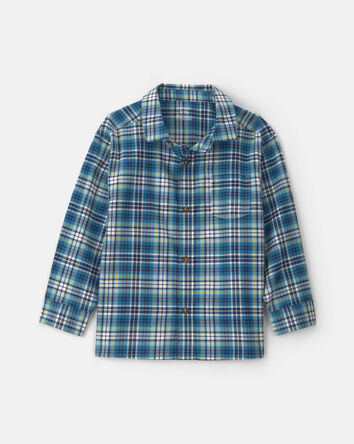 Boys Plaid Long-Sleeve Button-Down Shirt - Blue, 