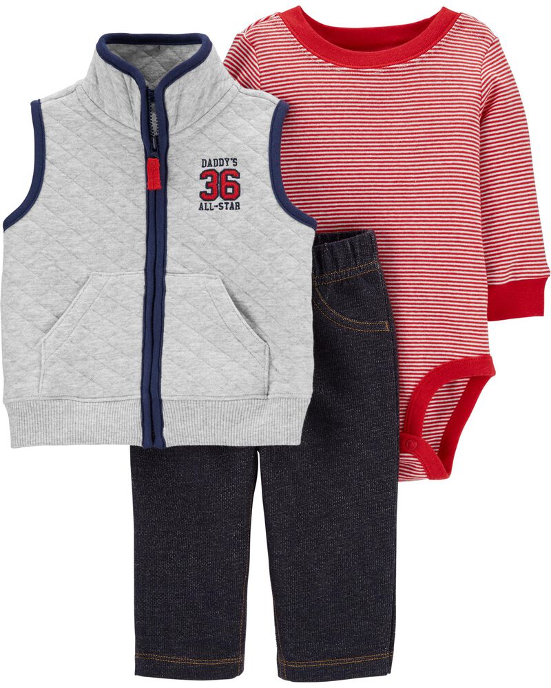 3Piece Quilted Little Vest Set