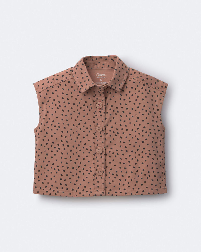 Toddler Girl Sleeveless Button-Down Top in Dot Print - Tan, image 1 of 2 slides