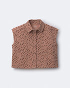 Toddler Girl Sleeveless Button-Down Top in Dot Print - Tan, image 1 of 2 slides