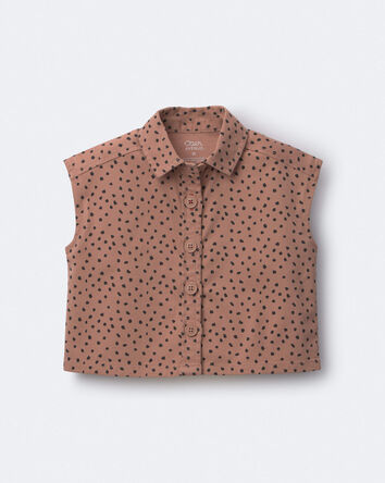 Toddler Girl Sleeveless Button-Down Top in Dot Print - Tan, 