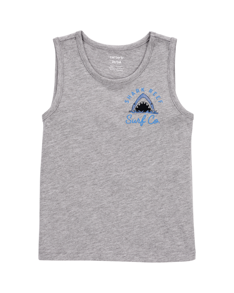 Toddler Shark Slogan Tank - Heather, image 1 of 3 slides