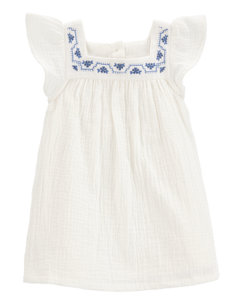 Baby Solid Flutter-Sleeve Dress - White, 