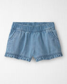 B&eacute;b&eacute; fille - Ensemble 2 pi&egrave;ces haut et short en chambray avec coton biologique &agrave; motif hibiscus - Bleu, image 2 sur 4 diapositives