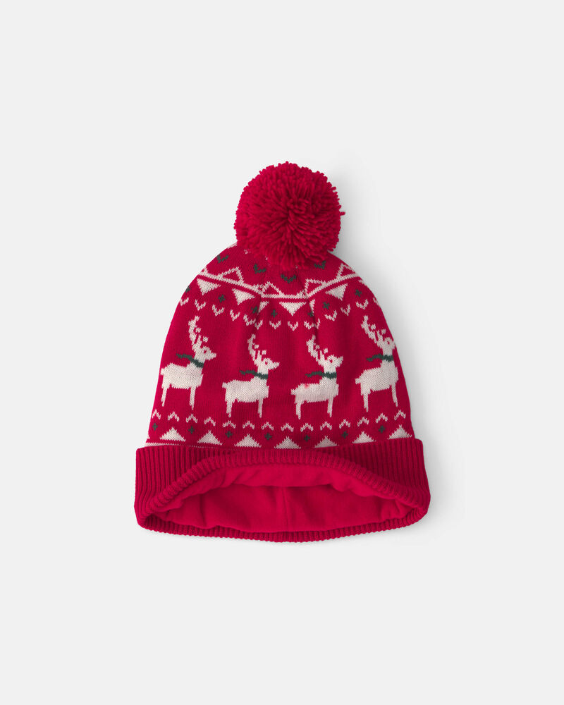 Jeune - Ensemble 2 pi&egrave;ces tuque et gants d'hiver jacquard de No&euml;l - Rouge, image 2 sur 2 diapositives