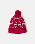 Jeune - Ensemble 2 pi&egrave;ces tuque et gants d'hiver jacquard de No&euml;l - Rouge, image 2 sur 2 diapositives