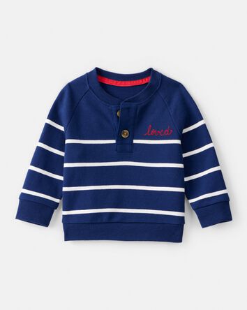 Baby Boy Striped Long-Sleeve Pullover Sweatshirt - Navy, 