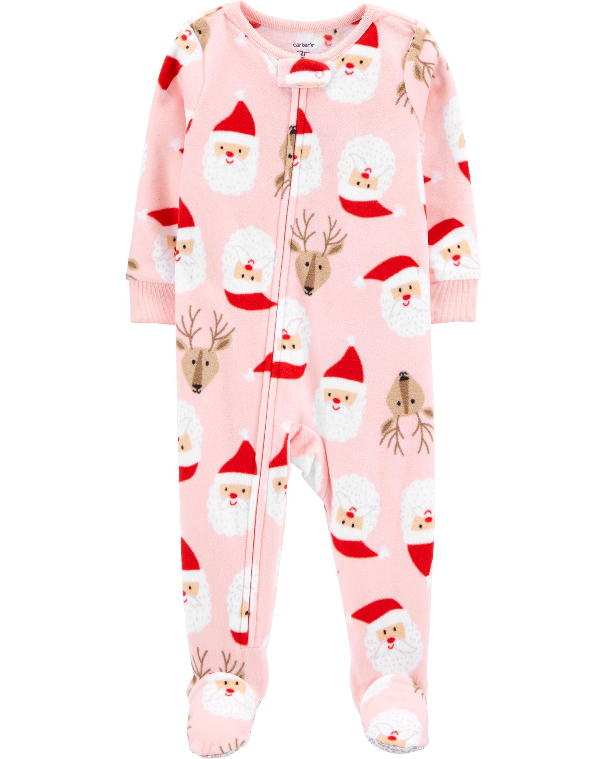 1 Piece Santa Fleece Footie PJs