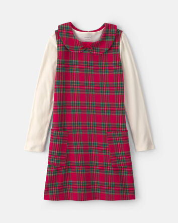 Girls 2-Piece Plaid Cardigan Dress Set - Red/Cream, 