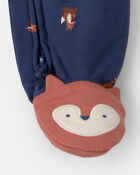 Baby Boy Fox 100% Cotton  2-Way Zip Sleeper - Navy Blue, image 5 of 6 slides
