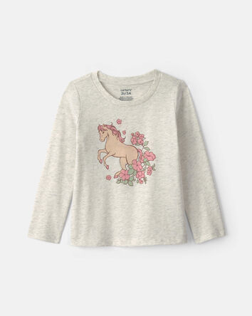 Toddler Girl Horse Long-Sleeve Graphic Tee - Grey, 