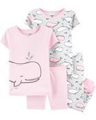 4-Piece Whales 100% Snug Fit Cotton Pyjamas, image 1 of 3 slides