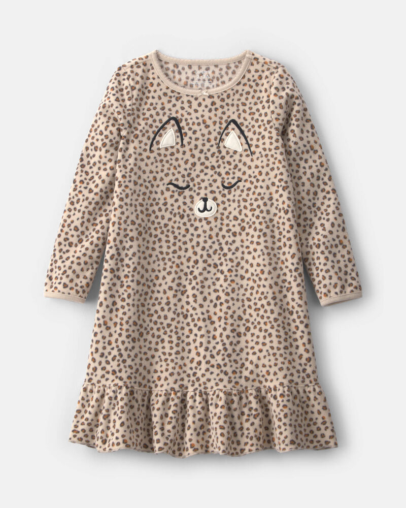 Filles - Robe de nuit ample en molleton &agrave; motif l&eacute;opard &ndash; Brun, image 1 sur 2 diapositives