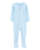 Toddler Boy Striped Waffle Knit Footie 1-Piece Pyjamas - Blue, image 1 of 4 slides
