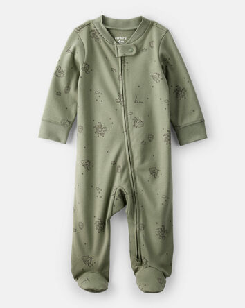 Baby Boy Dragon Print 100% Cotton Long-Sleeve Sleeper - Green, 