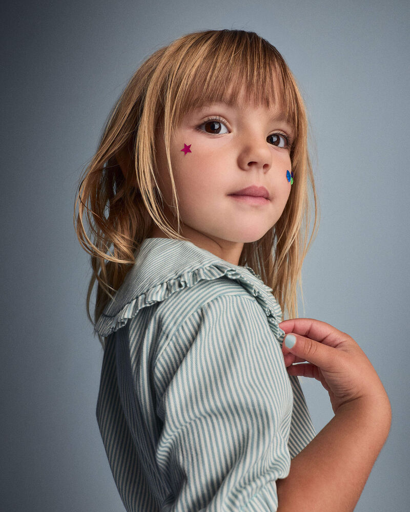 Toddler Girl Peter Pan Collar Top in Stripes - Teal, image 4 of 6 slides