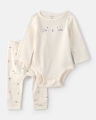 Baby 2-Piece Easter Bunny Rib Tee & Pant Set - Cream, image 1 of 5 slides