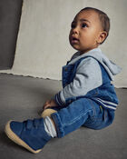 Baby Boy Varsity Hooded Denim Jacket - Blue/Grey, image 5 of 7 slides
