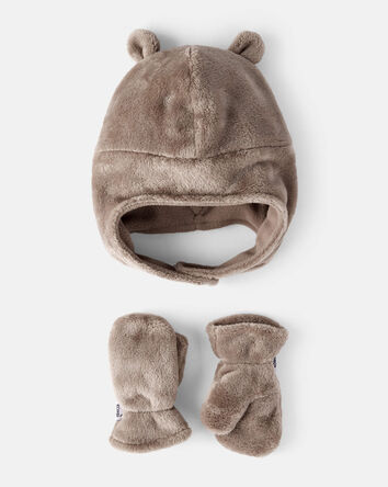 Baby Girl KOMBI Velboa Cozy Fleece Hat and Mitts Set , 