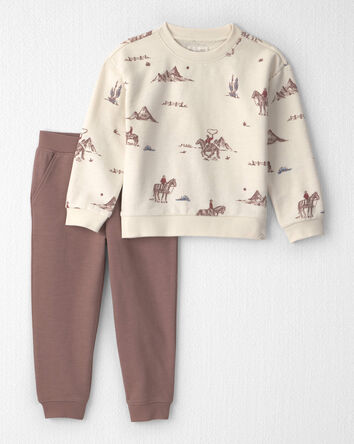 Tout-petit - Ensemble 2 pi&egrave;ces haut et pantalon en jersey bouclette de coton biologique &agrave; motif Rod&eacute;o western, 