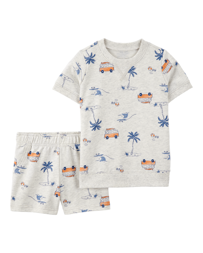 Toddler 2-Piece Beach Print Short Set - Grey, image 1 of 3 slides