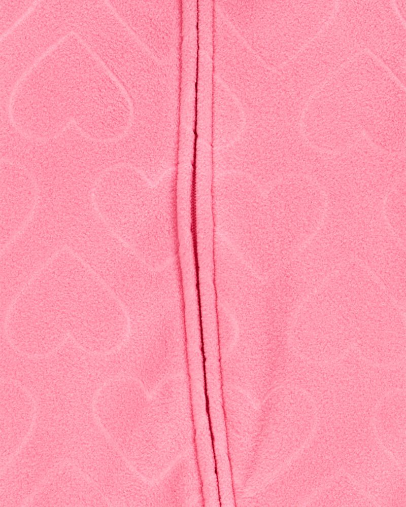Baby Girl Heart Print Loose Fit Long-Sleeve 2-Way Zip Sleeper - Pink, image 2 of 3 slides