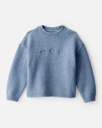 Toddler Girl Embroidered Heart Long-Sleeve Sweater - Blue, 