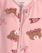 B&eacute;b&eacute; fille - Pyjama ajust&eacute; 1 pi&egrave;ce en DreamPlush avec fermeture &agrave; glissi&egrave;re double sens et motif ourson et n&oelig;ud - Rose, image 3 sur 4 diapositives