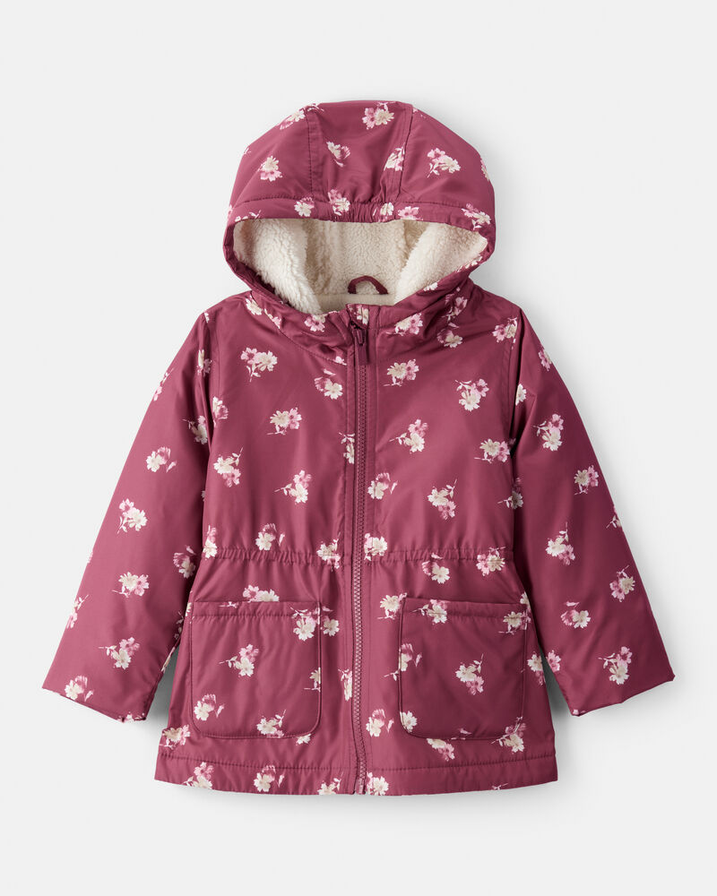 Toddler Girl Floral Print Anorak Jacket - Burgundy, image 1 of 3 slides
