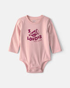 Baby Girl 'I Cheer Louder' Long-Sleeve Graphic Bodysuit - Pink, image 1 of 3 slides