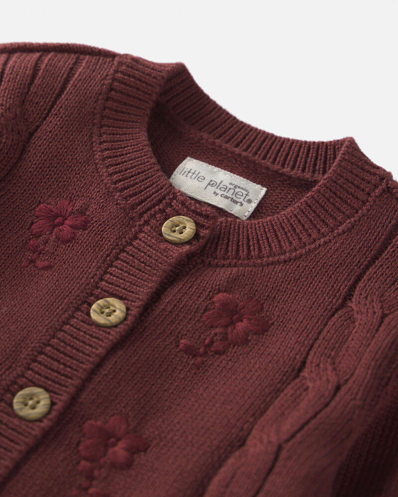 Baby Girl Organic Cotton Sweater Knit Embroidered Cardigan, image 2 of 3 slides