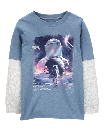 Kid Astronaut Cotton Blend Long-Sleeve Tee - Blue, 
