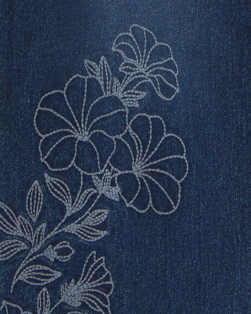 Girls Floral Denim Wide-Leg Jeans - Dark Wash, image 3 of 5 slides