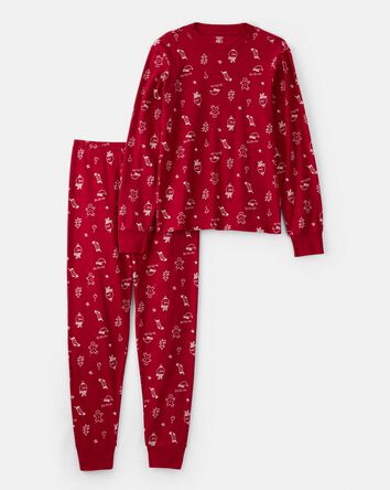Adult Christmas 100% Cotton Snug Fit 2-Piece Pyjamas - Red, 