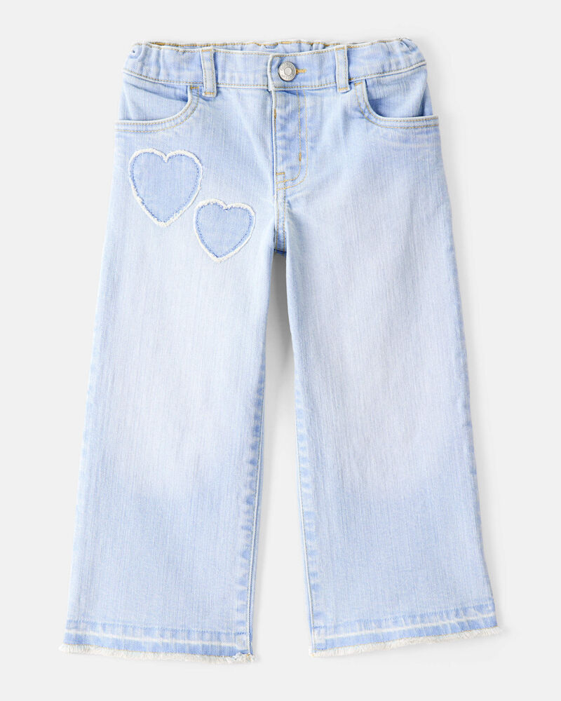 Toddler  Heart Embroidered Iconic Denim Wide Leg Jeans - Ozone Wash, image 1 of 6 slides