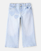 Toddler  Heart Embroidered Iconic Denim Wide Leg Jeans - Ozone Wash, image 1 of 6 slides
