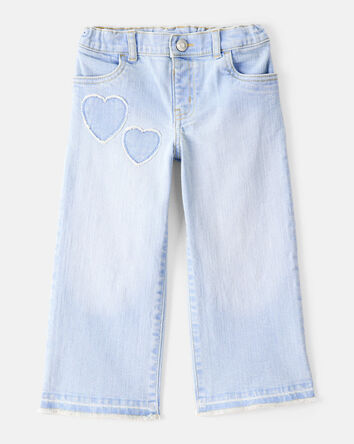 Toddler  Heart Embroidered Iconic Denim Wide Leg Jeans - Ozone Wash, 