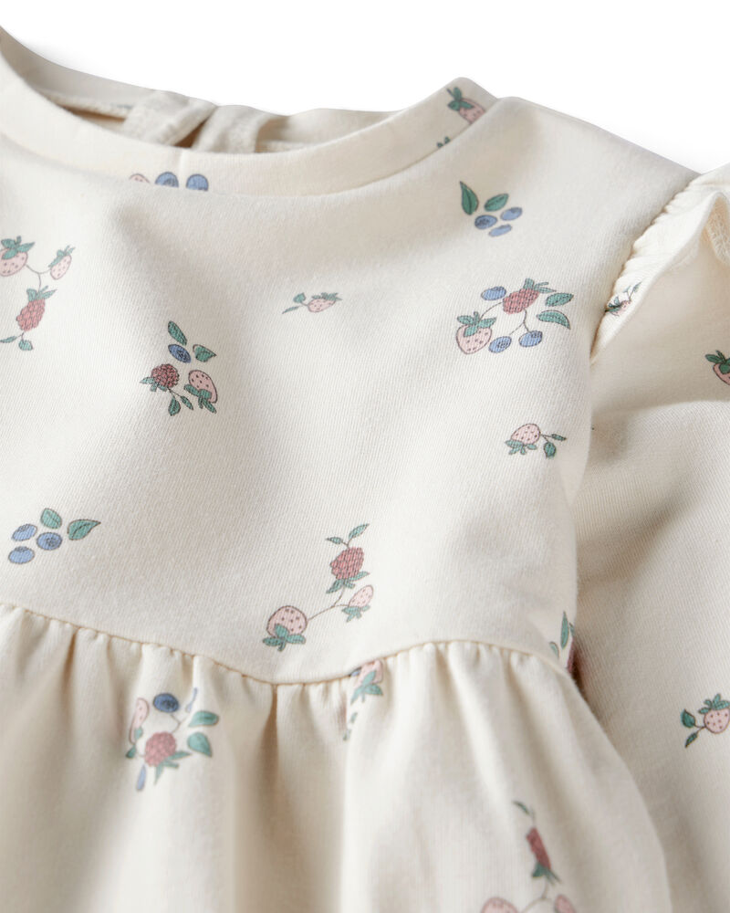 Kid Organic Cotton French Terry Dress in Berry Blossom Print, image 3 of 5 slides