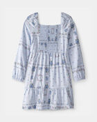 Filles - Robe &agrave; manches longues &agrave; smocks, bandana - Bleu, image 2 sur 3 diapositives