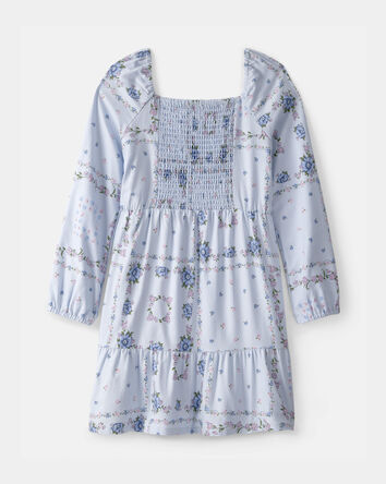 Filles - Robe &agrave; manches longues &agrave; smocks, bandana - Bleu, 