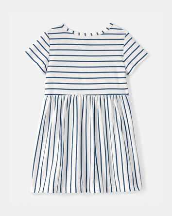 Tout-petit fille - Robe &agrave; manches courtes &agrave; rayures - Bleu/Ivoire, 
