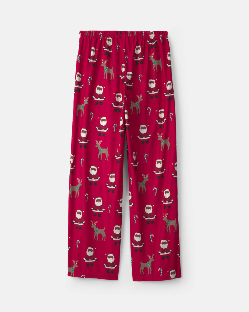 Adult Brown Santa Christmas Fleece Loose Fit Pyjama Bottoms - Red, image 3 of 4 slides