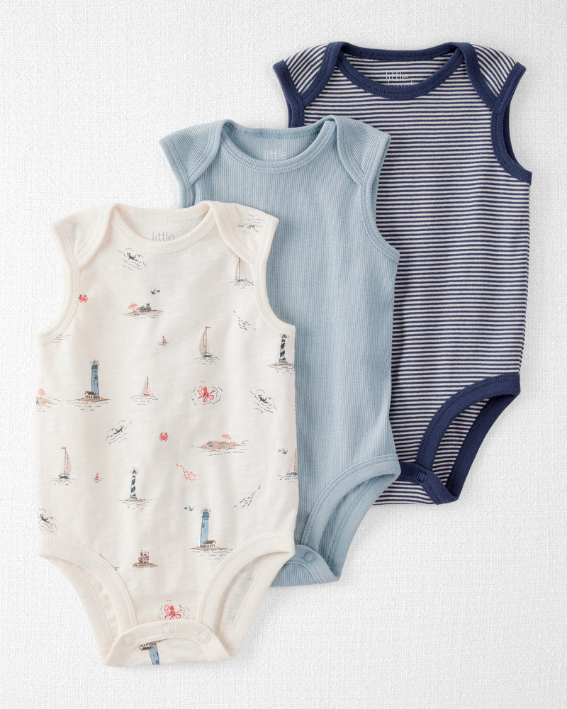 Baby 3-Pack Organic Cotton Rib Bodysuits, image 1 of 5 slides