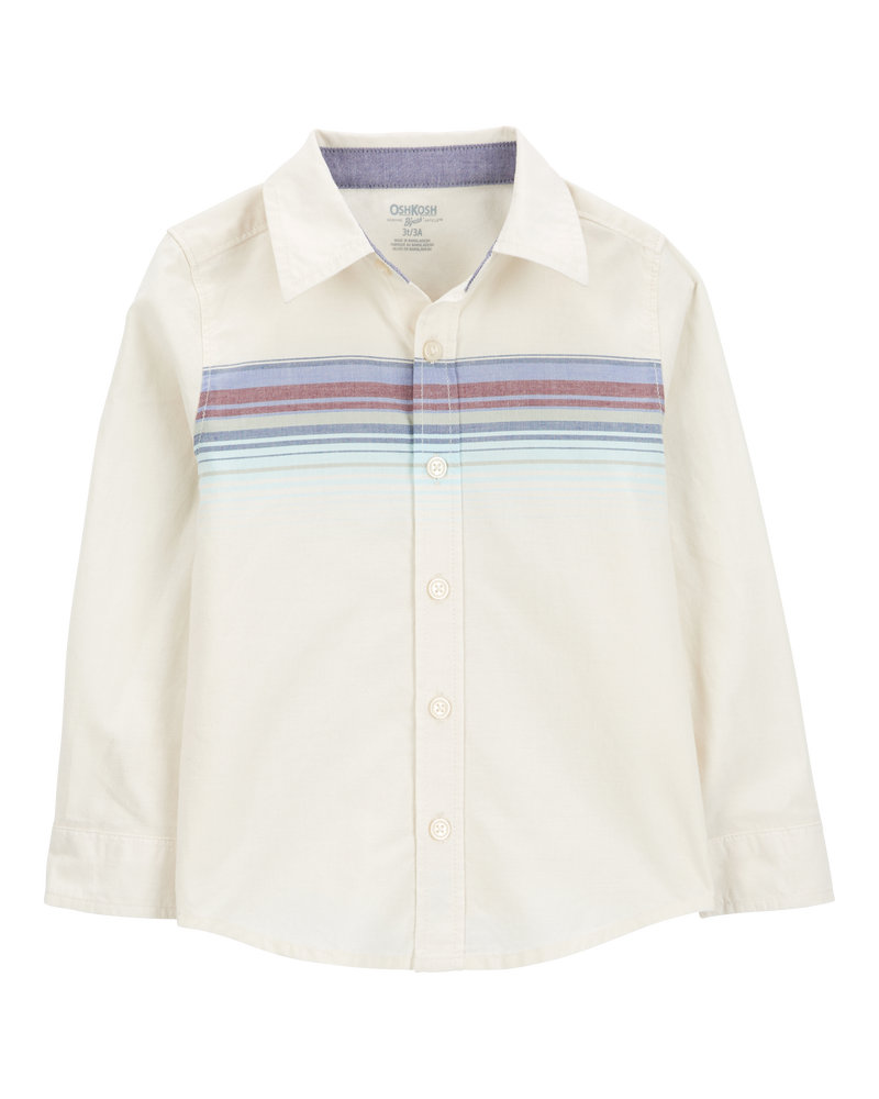 Toddler Long-Sleeve Striped Button-Down Shirt - White, image 1 of 3 slides