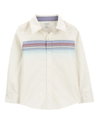 Toddler Long-Sleeve Striped Button-Down Shirt - White, image 1 of 3 slides