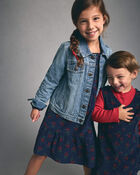 Filles - Robe manches longues en velours c&ocirc;tel&eacute; &agrave; motif floral - Bleu marine, image 3 sur 5 diapositives