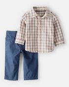 Baby Boy 2-Piece Plaid Shirt & Pant Set - Maroon/Ivory, image 1 of 5 slides