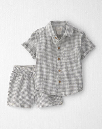 Toddler Boy 2-Piece Organic Cotton Seersucker Gauze Top & Short  Set, 