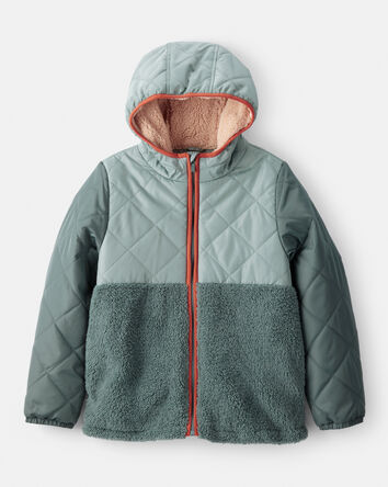 Garçons - Blouson de style aviateur matelassée mi-épaisse à manches longues – Vert, 