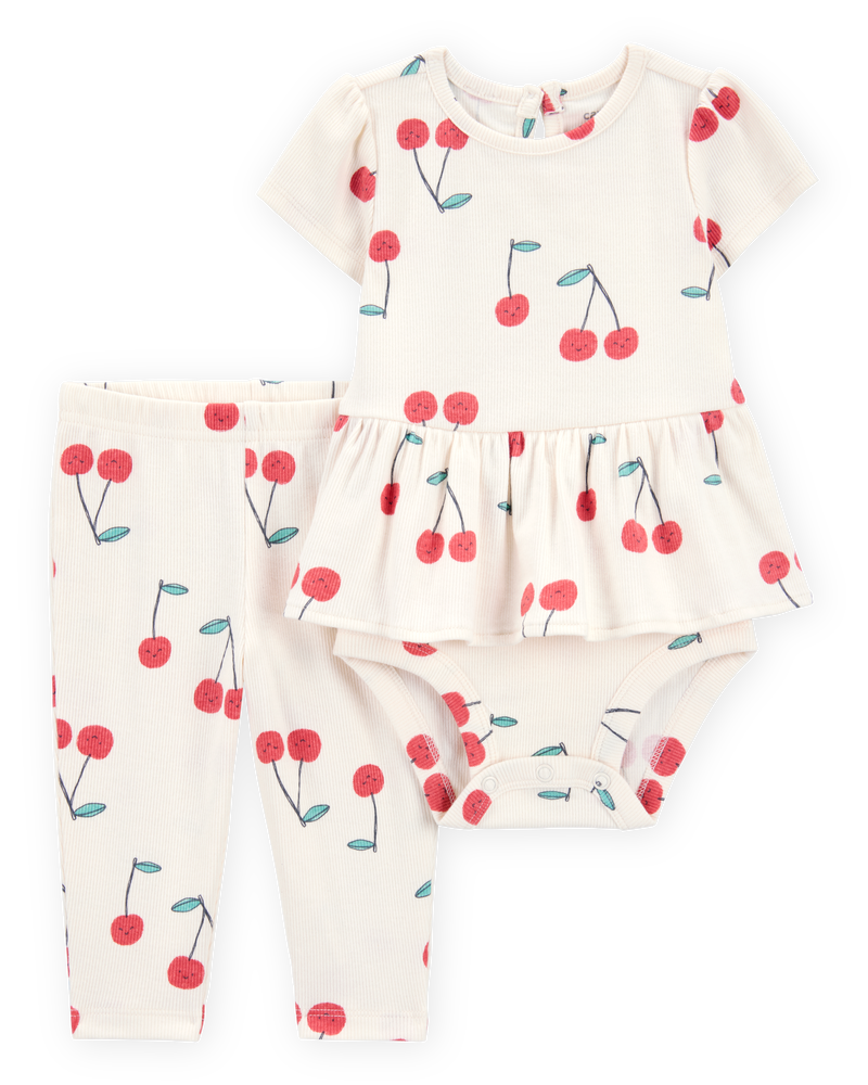 Baby 2-Piece Cherry Peplum Bodysuit Pant Set, image 1 of 3 slides